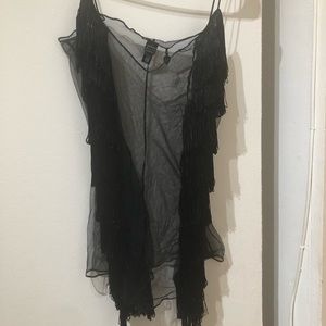 La Perla black label mesh tank with tassels